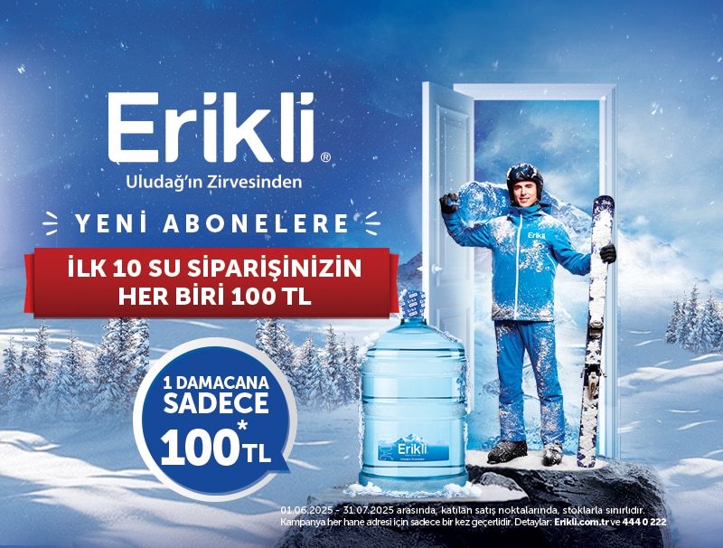 İlk 10 adet Erikli 19L Damacana Su Siparişiniz 100 TL !  Kampanyası